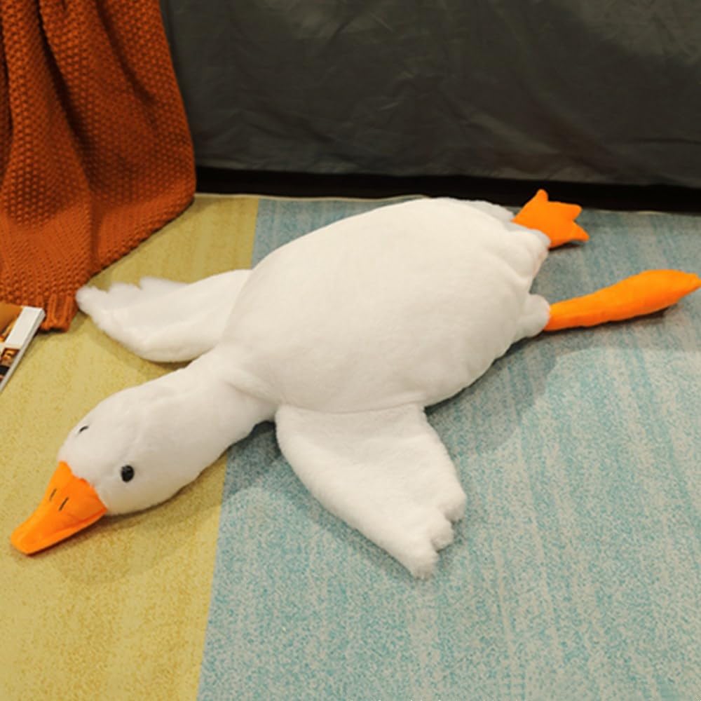 White Goose Stuffed Animal Pillow Toy, Cute Goose Plush Soft Swan Hugging Pillow, Gift for Kids and Friends (51inch/130cm)
