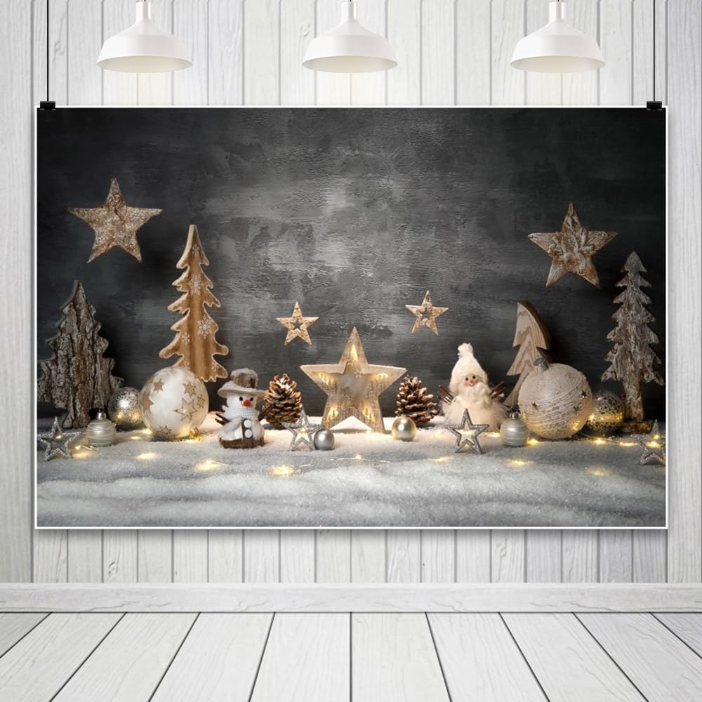 3x2m Buon Natale Partito Sfondo Astratto Natale Nero Oro Stelle Pino Cono Palla Glitter Bokeh Pupazzo di Neve Fotografia Sfondo per Capodanno Natale Campane Partito