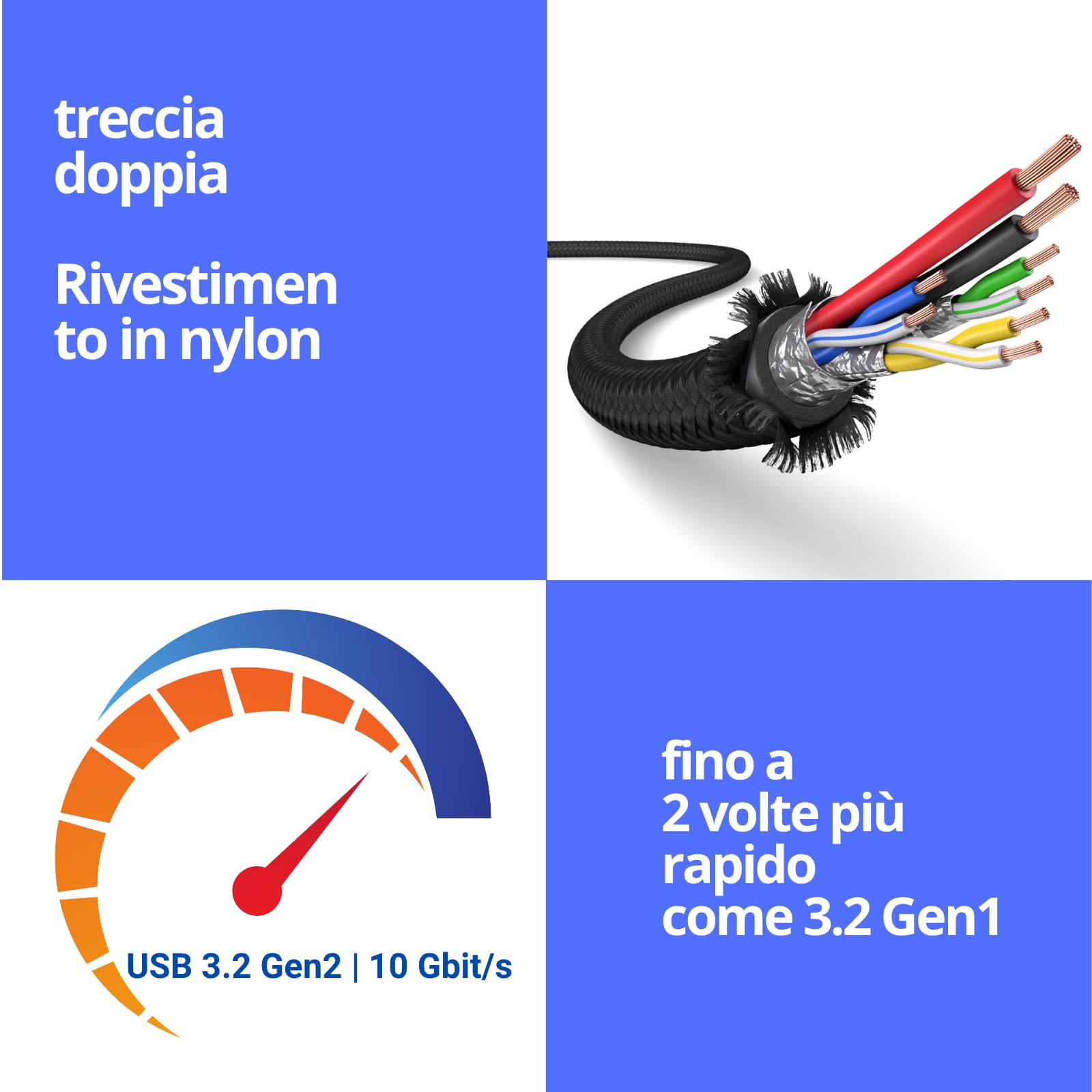 PAXO Cavo USB C 0,5m USB 3.2 Gen2 10 Gbit/s Nero