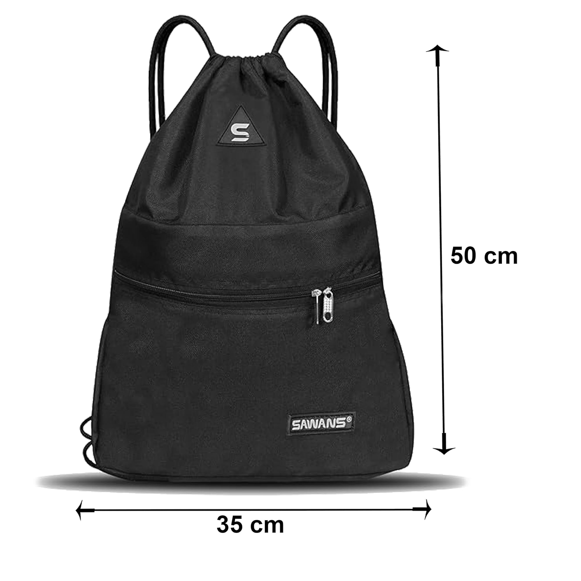 SAWANS Bolsa deportiva de gimnasio con cordón, bolsa impermeable con bolsillo para mujeres y hombres, kit de viaje para senderismo, escuela, estudiantes, bolsa de polietileno al aire libre (Negra)