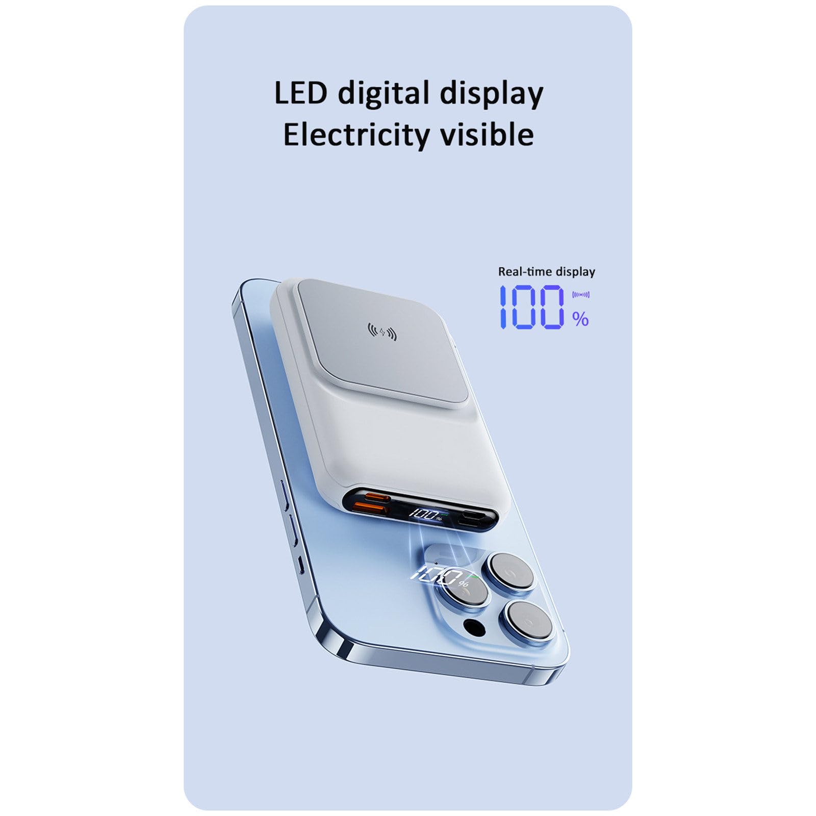 Banco de energía portátil de 20000 mAh, Carga ultrarrápida inalámbrica magnética de 22,5 W con Cable Incorporado, para teléfonos móviles y Auriculares Bluetooth,Black