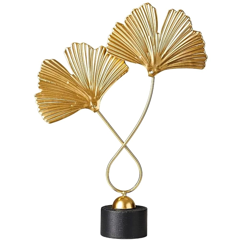 Begchy Golden Home Decor Ginkgo Leaf Ornaments With 2 Leaves And Base, Modern, Simple Table Sculpture
