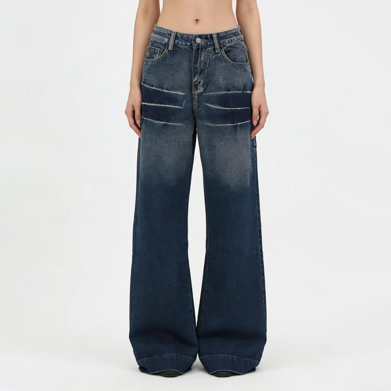 Jeans Donna Larghi Jeans Vita Alta Curvy Gamba Larga Pantaloni Denim Elasticizzati Casual Leggeri Palazzo Pantaloni Baggy Larghi Taglie Forti Y2k Pantalone Tempo Libero Eleganti Basic