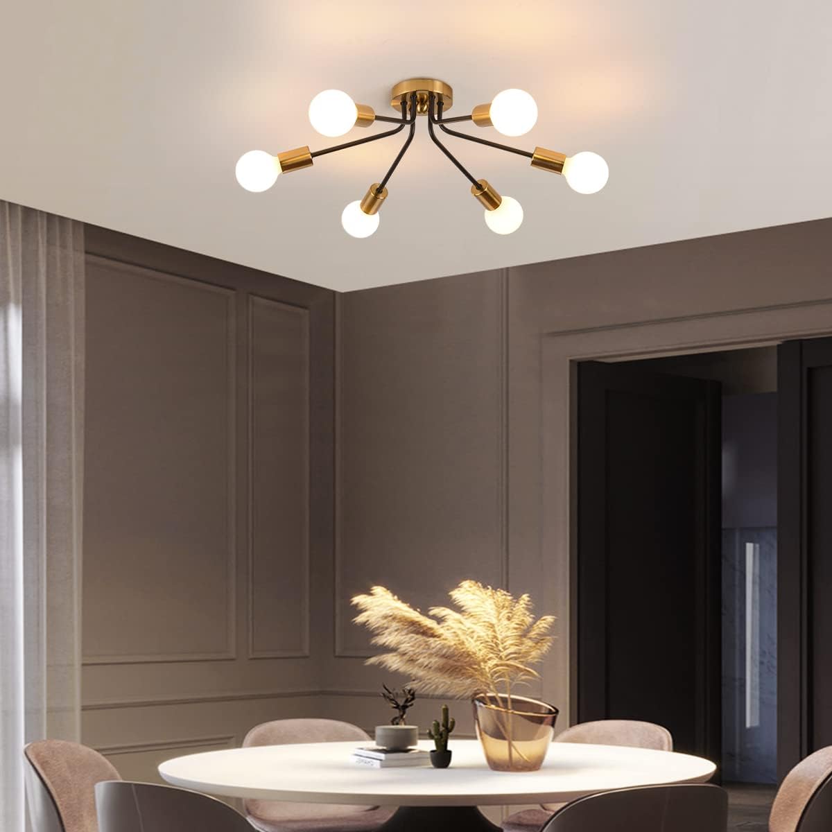 Qcyuui 6 Luci Semi Incasso Plafoniera, Moderna Illuminazione a Soffitto Lampadario Sputnik Oro, Lampada da Soffitto Industriale In Metallo Fattoria Per Soggiorno Camera da Letto