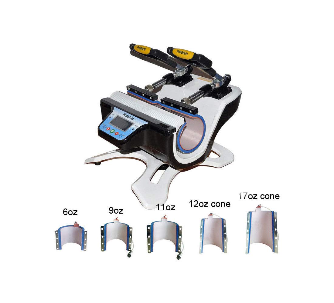 TECHTONGDA5in1 Mug Heat Press Machine Double Station Sublimation Transfer Machine with 5 Heating Element 6/9/11/12/17 oz