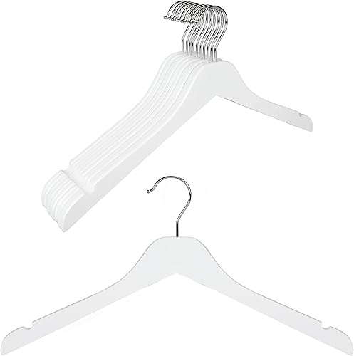 Miniatura 1 de TOPIA HANGER Paquete de 20 perchas de madera blanca, de 0.28 pulgadas, delgadas de madera de haya con diseño plano y muescas suaves, perchas ligeras