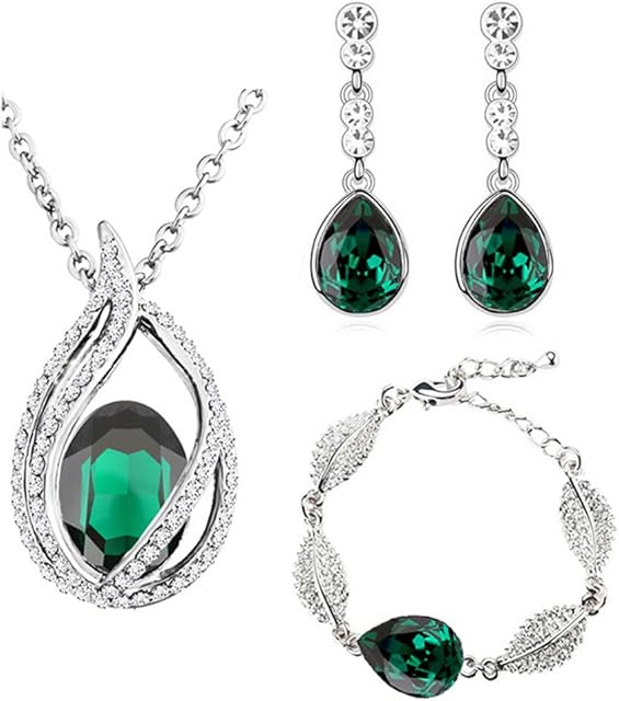 Klaritta Emerald Green Christmas Jewellery Set Drop Earrings, Bracelet & Necklace S700