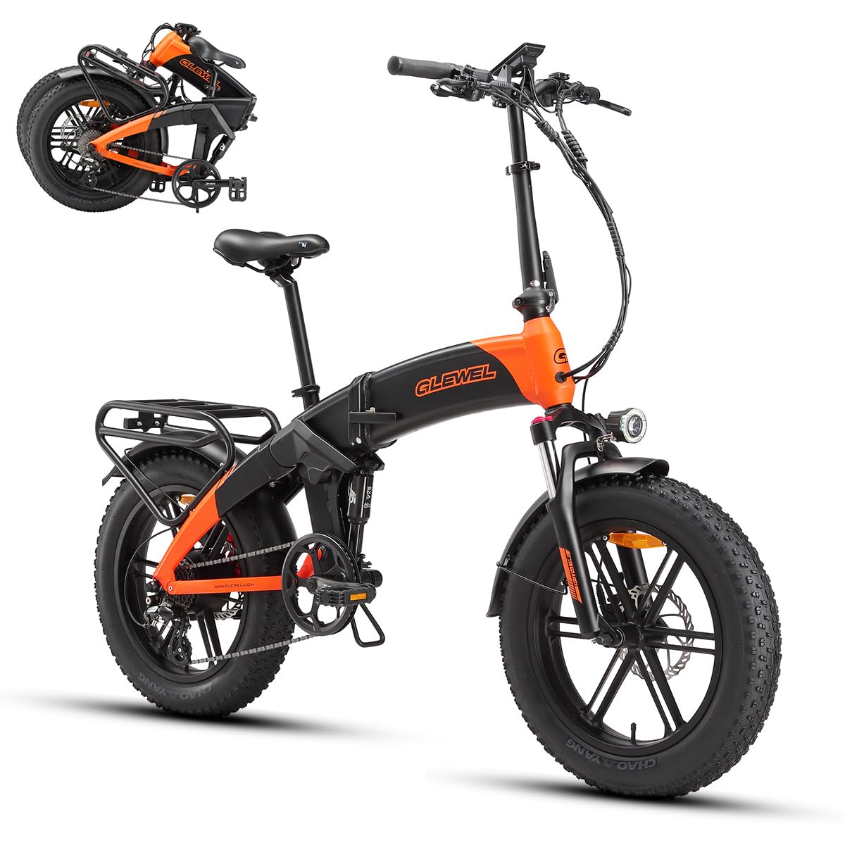 GLEWEL ELITE Vélo électrique Fat Tire Pliant pour Homme, Double Suspension à Air, Moteur 60 Nm, Shimano 8 Vitesse, Autonomie 75+ km, Freins hydrauliques, Lumières LED avec Flèches et Stop
