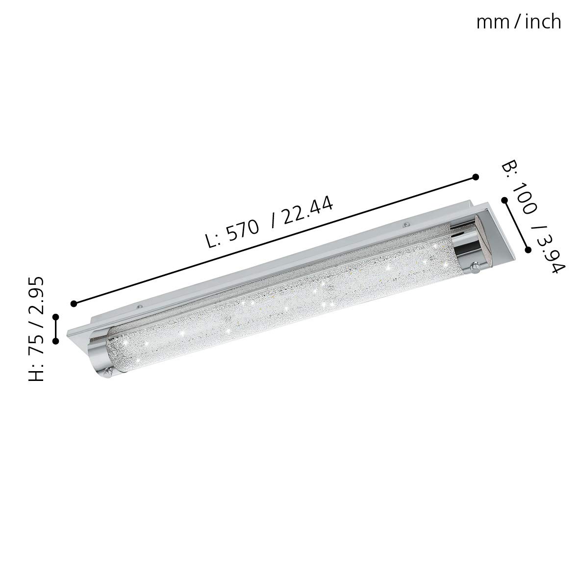 EGLO LED Deckenleuchte Tolorico, 1 flammige Wandlampe Bad | Badezimmer Lampe aus Edelstahl, Glas und Kristall in Chrom, Klar, LED Feuchtraumleuchte neutralweiß, IP44, L 57 cm