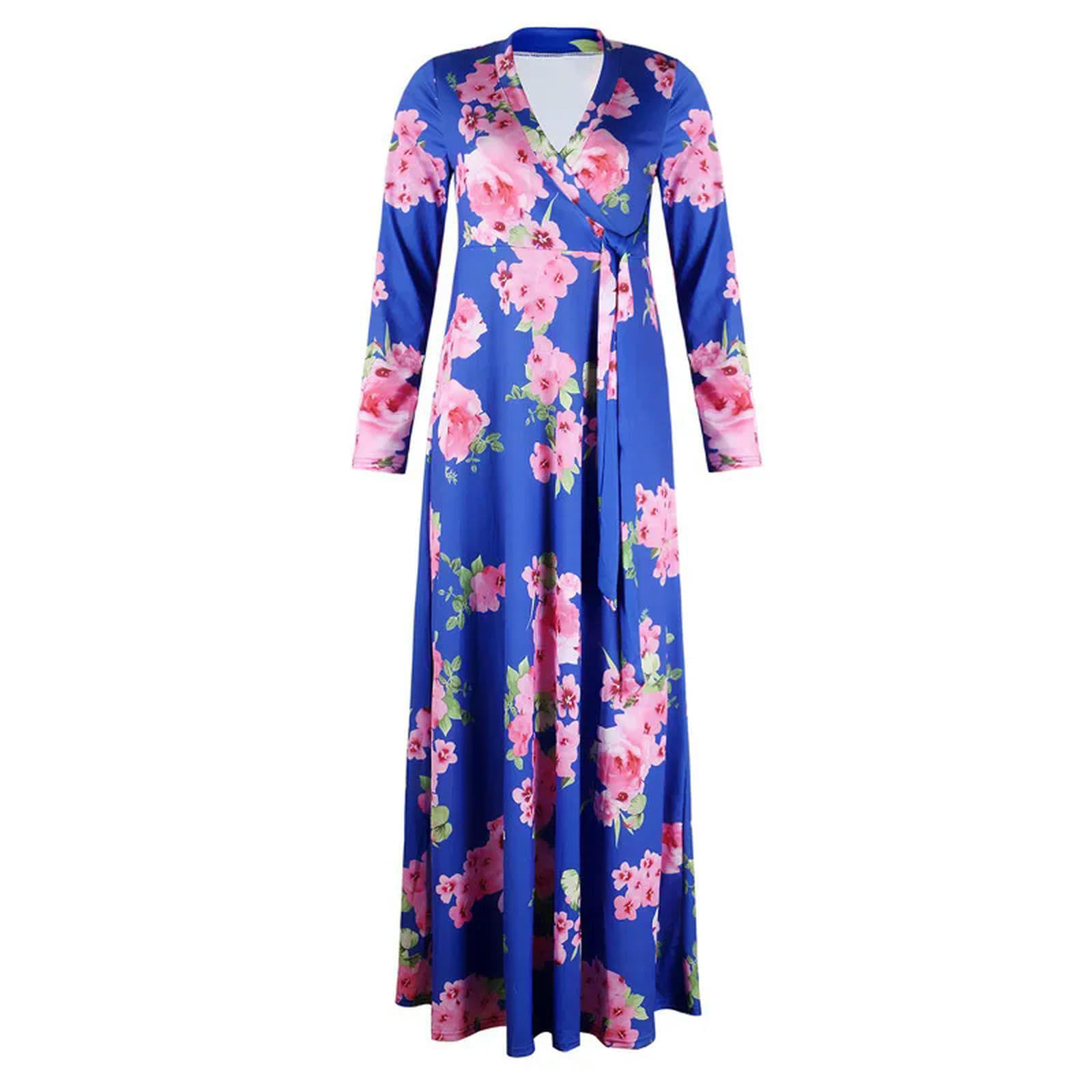 Vestito Abito da Spiaggia per La Spiaggia Floreale per La Stampa Floreale A Sciolta A V Women's Neck-Lanhong-XXXL