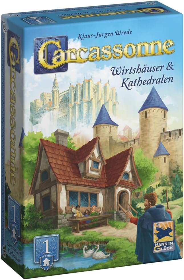 Hans im Glück Carcassonne - Inns and Cathedrals (2025 edition), 1st Extension, Family Game, 2-6 Players, 7+ Years, 45 Minutes, German
