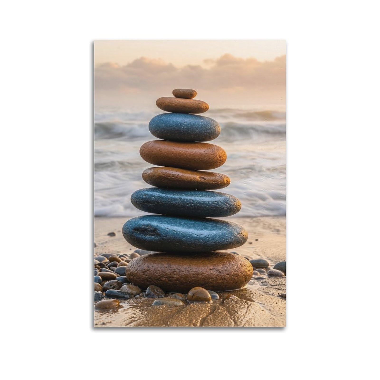 XKUGA Zen Nature Poster Beach Stone Cairn Sunset Healing Meditation Modern Decorative Canvas Prints - Ideal Wall Art for Family, Man Cave, Game Room, Boys & Girls Bedroom 20x30inch(50x75cm)