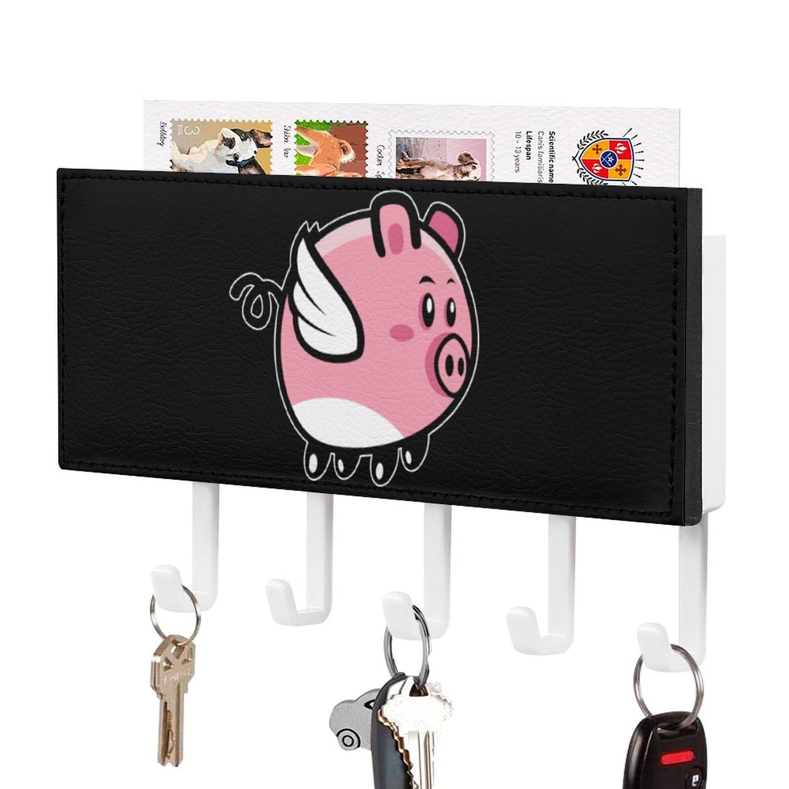 NCLQVJXZKHW Cute Flying Pigs Key Holder with 5 Hooks Key Hooks Wall Mounted Key Racks Key Hanger Organiser Shelf