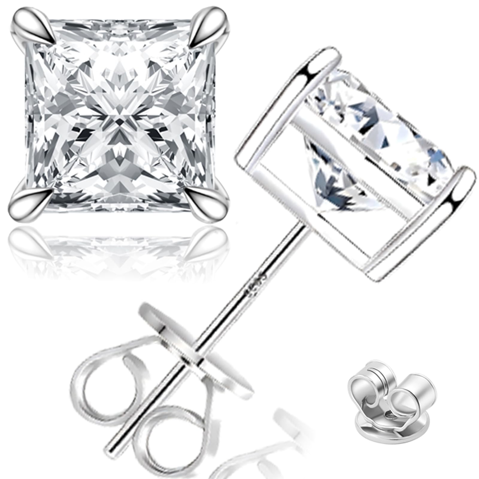 Tunzug Moissanite Stud Earrings 0 8-3 Carat Princess Cut D Color VVS1 Clarity Lab Created Moissanite Earrings 18K