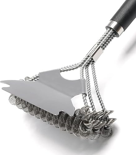 Cepillo de limpieza para parrilla de barbacoa, 18 pulgadas de largo, resistente, 3 filas, cepillo limpiador de barbacoa de acero inoxidable con