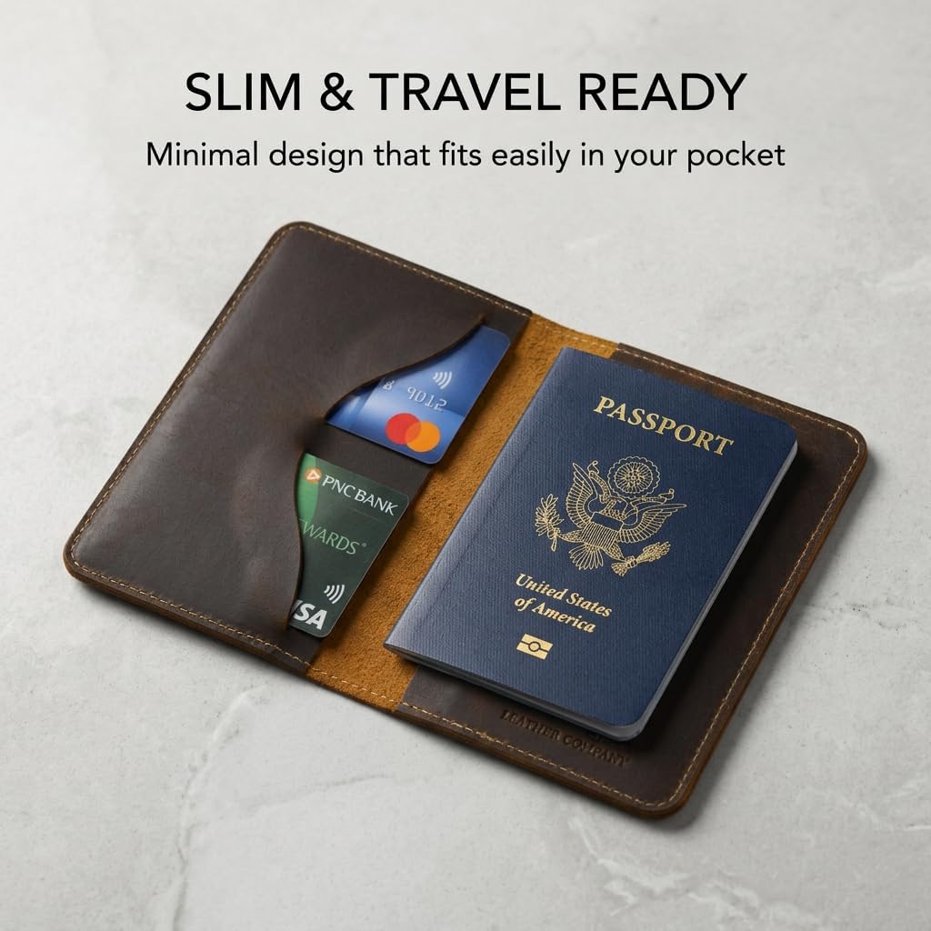 Rustique Leather Passport Holder Collection - Handmade Travel Wallet & Organizer - Full Grain Crazy Horse Leather Covers for Men & Women (Multiple Styles) (Executive Wallet - Tobacco & Honey)