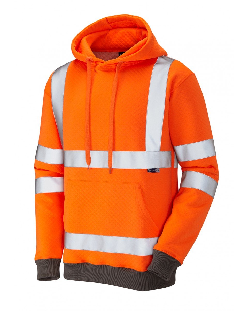 Leo Workwear GOODLEIGH Reflective Tape Hi-Vis Diamond Quilt Hooded Sweatshirt, 6XL, Orange