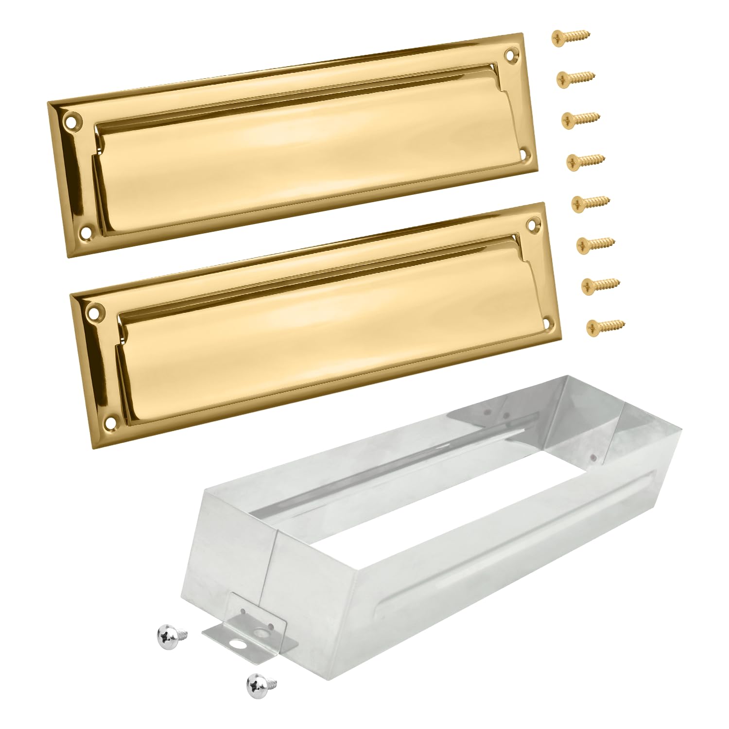Nuk3y Solid Brass Mail Slot with Double Flap and Sleeve (Polished Brass ...