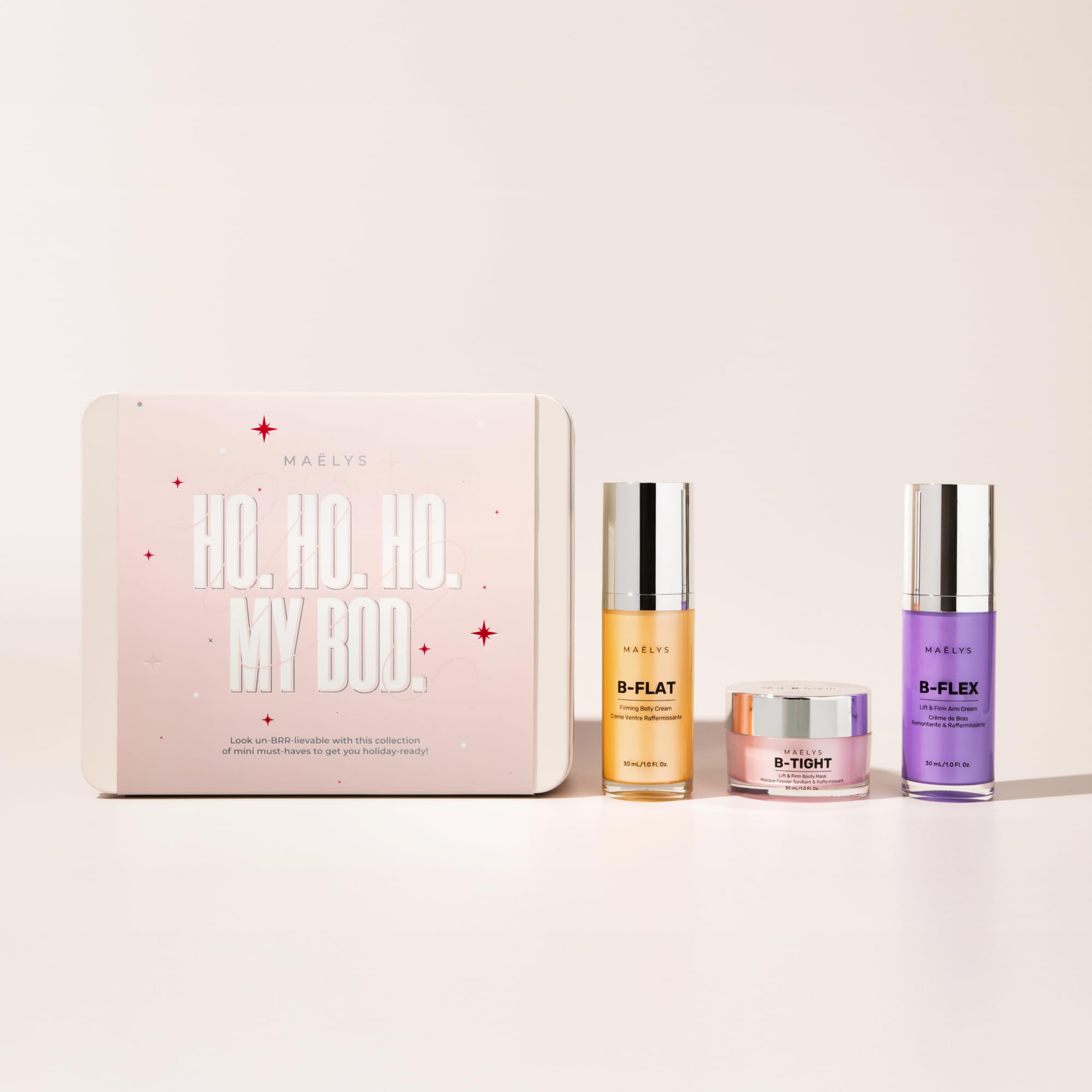 MAËLYS HOLIDAY TRIO KIT - Firming Cream Trio for Booty, Belly & Arms - Includes B-TIGHT, B-FLAT & B-FLEX Gifting Set Minis - Helps Improve the look of Stretch Marks & Cellulite (1.0 Fl Oz)