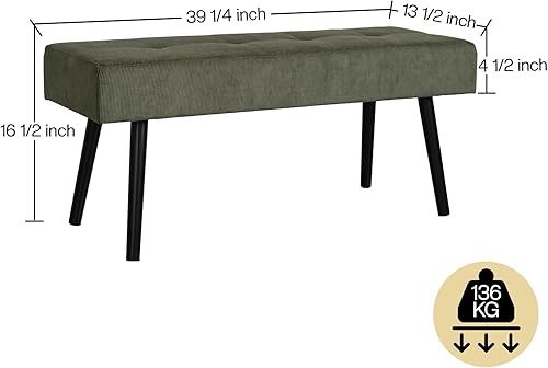 Miniatura 2 de Banco de entrada, banco verde para dormitorio, moderno extremo otomano de cama, bancos acolchados de pana para sala de estar, vestíbulo, vestíbulo,