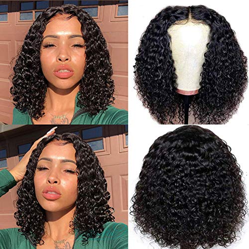 short bob wigs 4x4 lace closure wigs brazilian curly wave Lace Front wigs human hair curly bob wigs for black women 150% Density Pre Plucked with bady hair(12 Inch, 4x4 curly bob)
