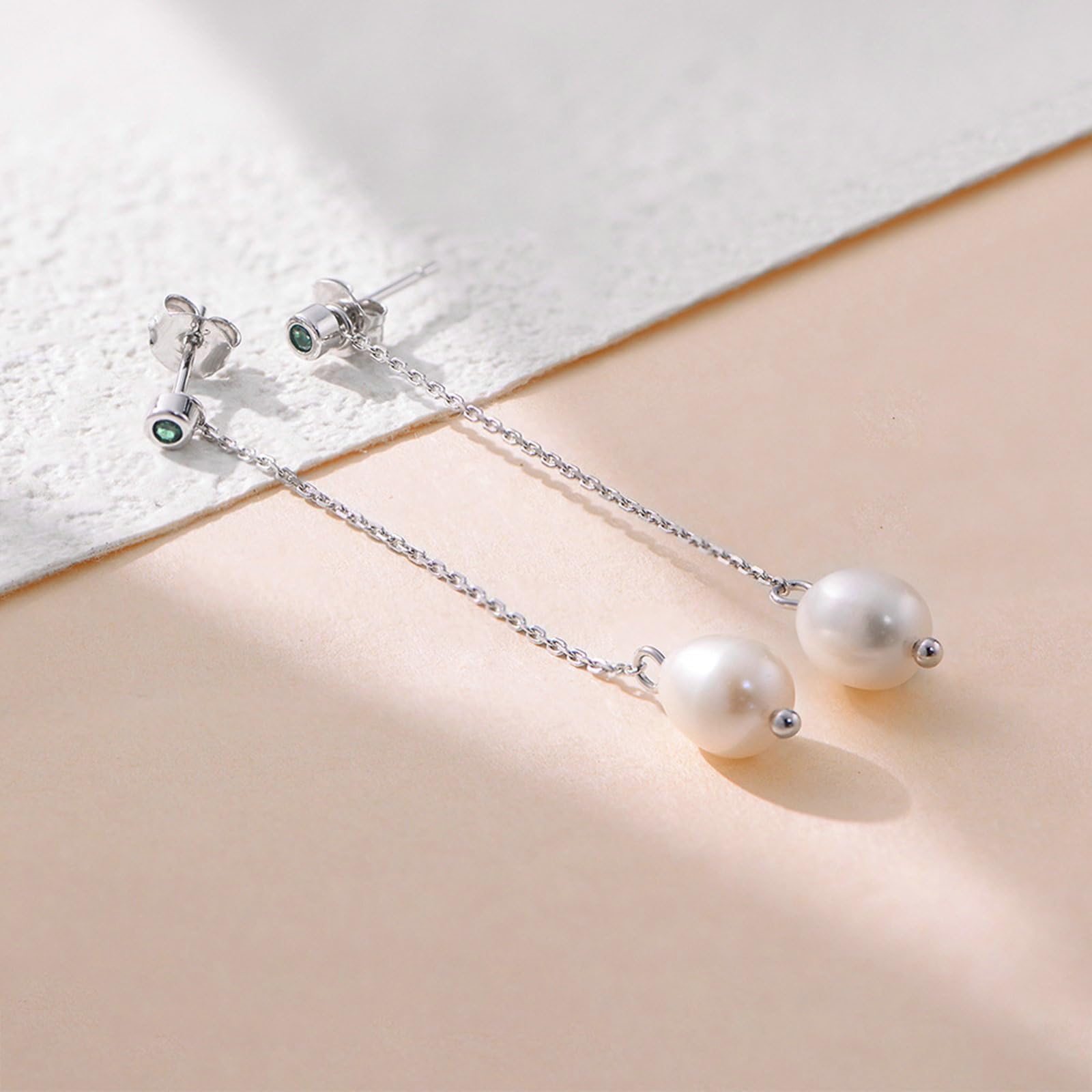 Oro 9K/14K/18K/Platino Orecchini Donna con catena a nappine e ciondolo con perle da 6x8 mm