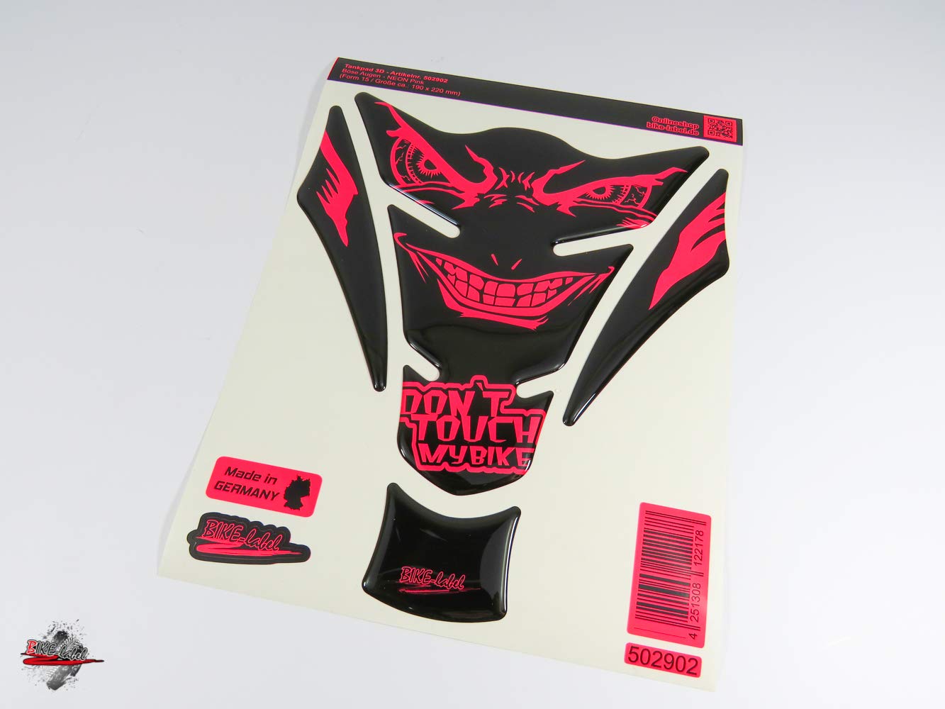 Protège-réservoir Moto BIKE-label – Motif Yeux Méchants Rose Fluo, Dimensions 190x220 Mm, Résistant