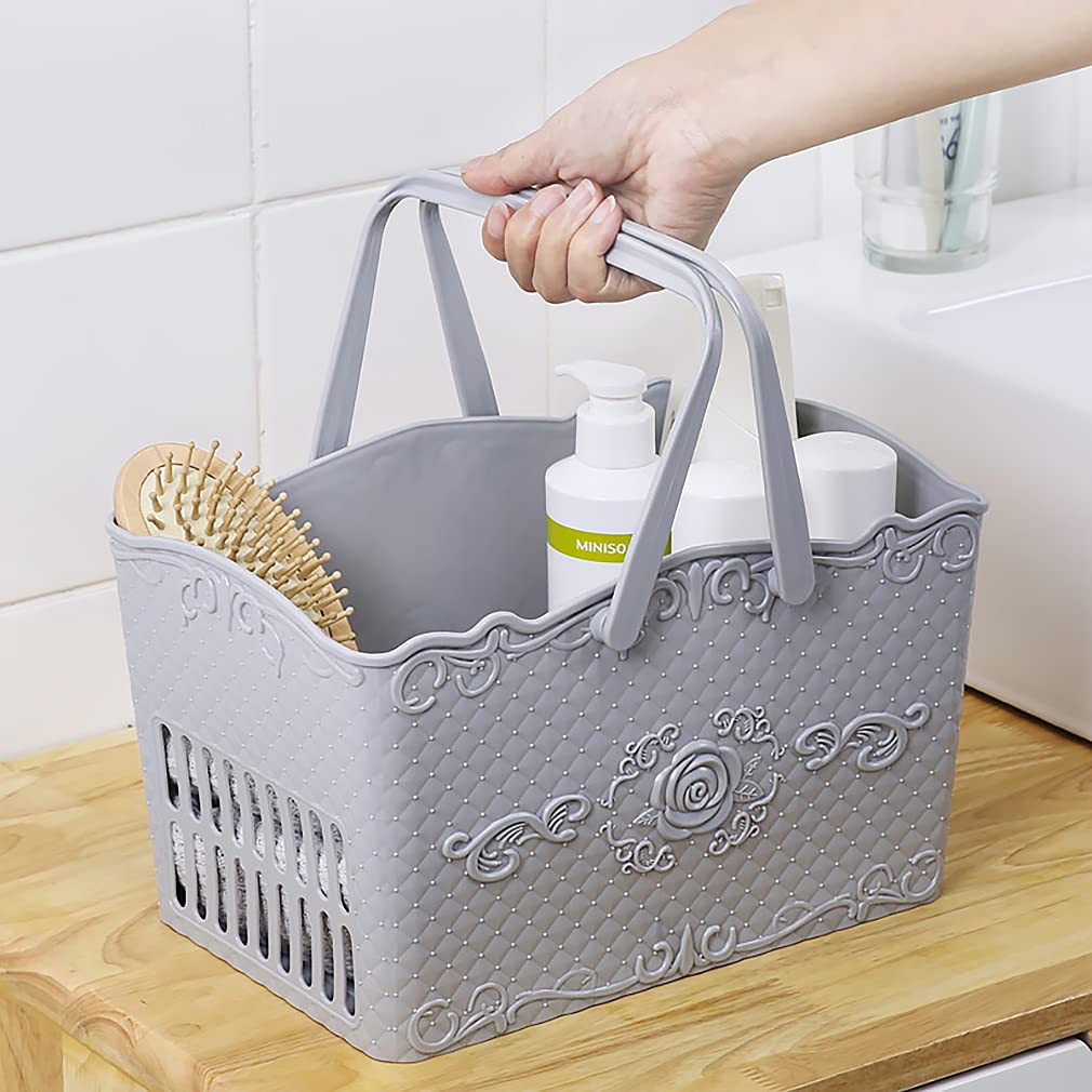 Brief von Engel Portable Plastic Storage Baskets with Handles, Shower Caddy Tote Organizer Bins, Toiletry Bag Bin Box for Cleaning Supplies Home Bathroom Kitchen (Grey, 1 Pack)