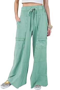 ZhiHiMeRi Women's Mint Green Mineral Wash High Waist Wide