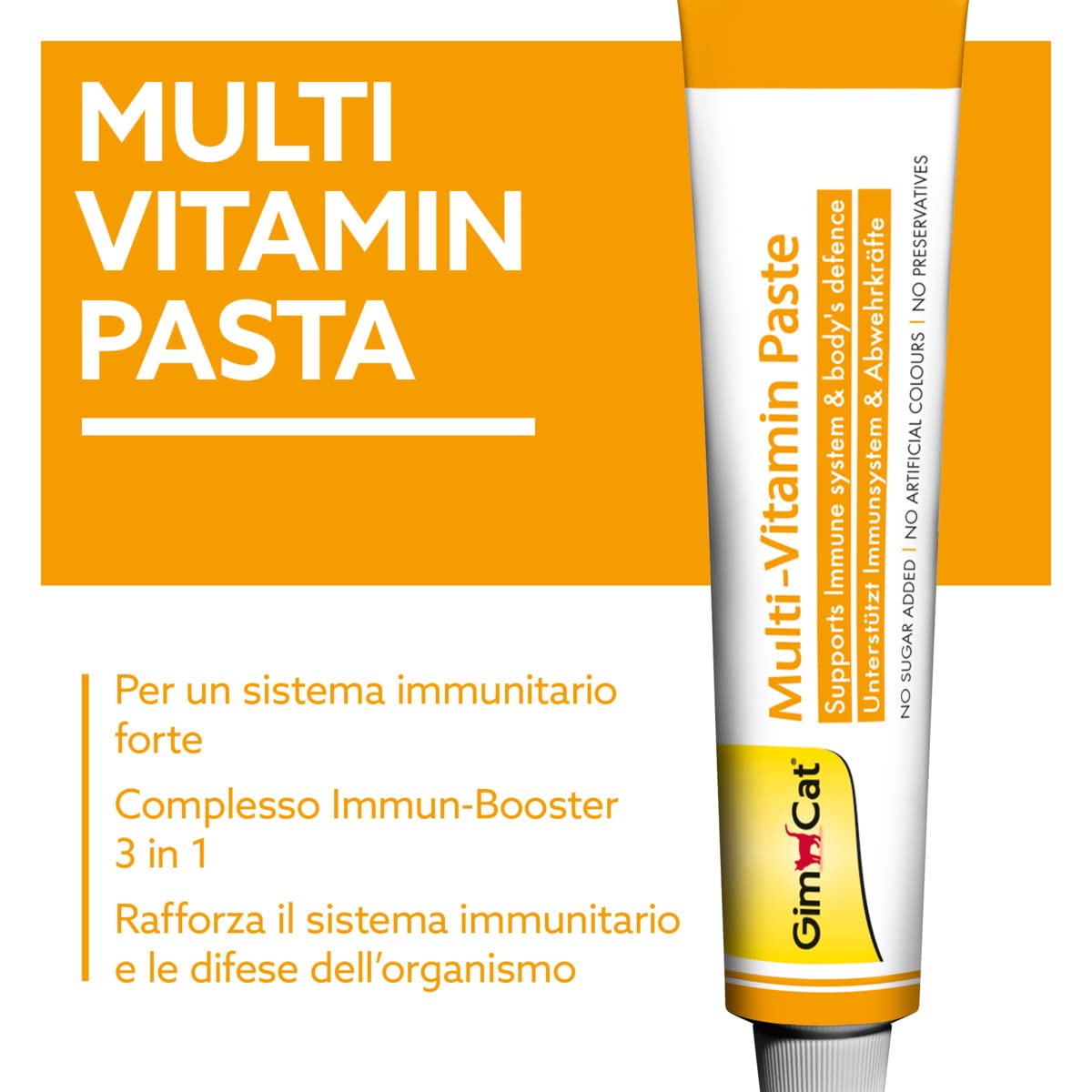 GimCat Multi-Vitamin Pasta, Snack sano per gatti, attiva le difese e rafforza il sistema immunitario, 1 tubetto, 1 x 200 g