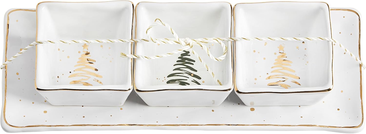 Mud Pie, Gold, Triple Dip Tray Set, 3.75" x 10.5", assembled 3 3/4" x 10 1/2"