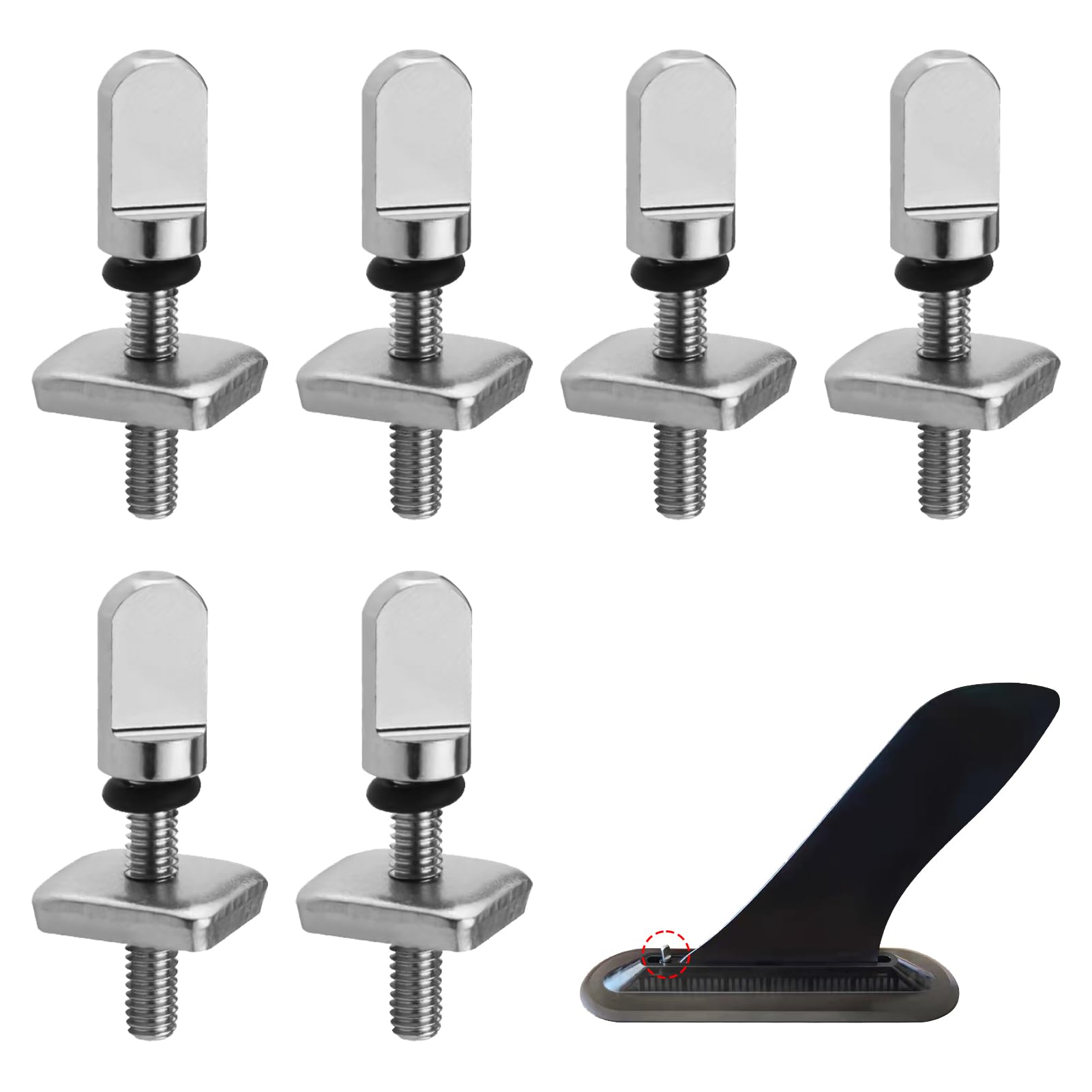 Lot de 6 Vis de Planche de Surf, Vis de Longboard de Planche de Surf, Screws Dérive de Planche de Paddle Sup en Acier Inoxydable avec Joint en Silicone, M4 3.5 x 1.4 cm, Fixation Aileron