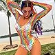 Damen Regenbogen Durchsichtig Fischnetz Body Rückenfrei Langarm Bodysuit Einteiler Babydoll Bunte Mesh Netz Bodycon Rave Festival Gogo Clubwear Nachtwäsche Reizwäsche Negligee Dessous Langarm