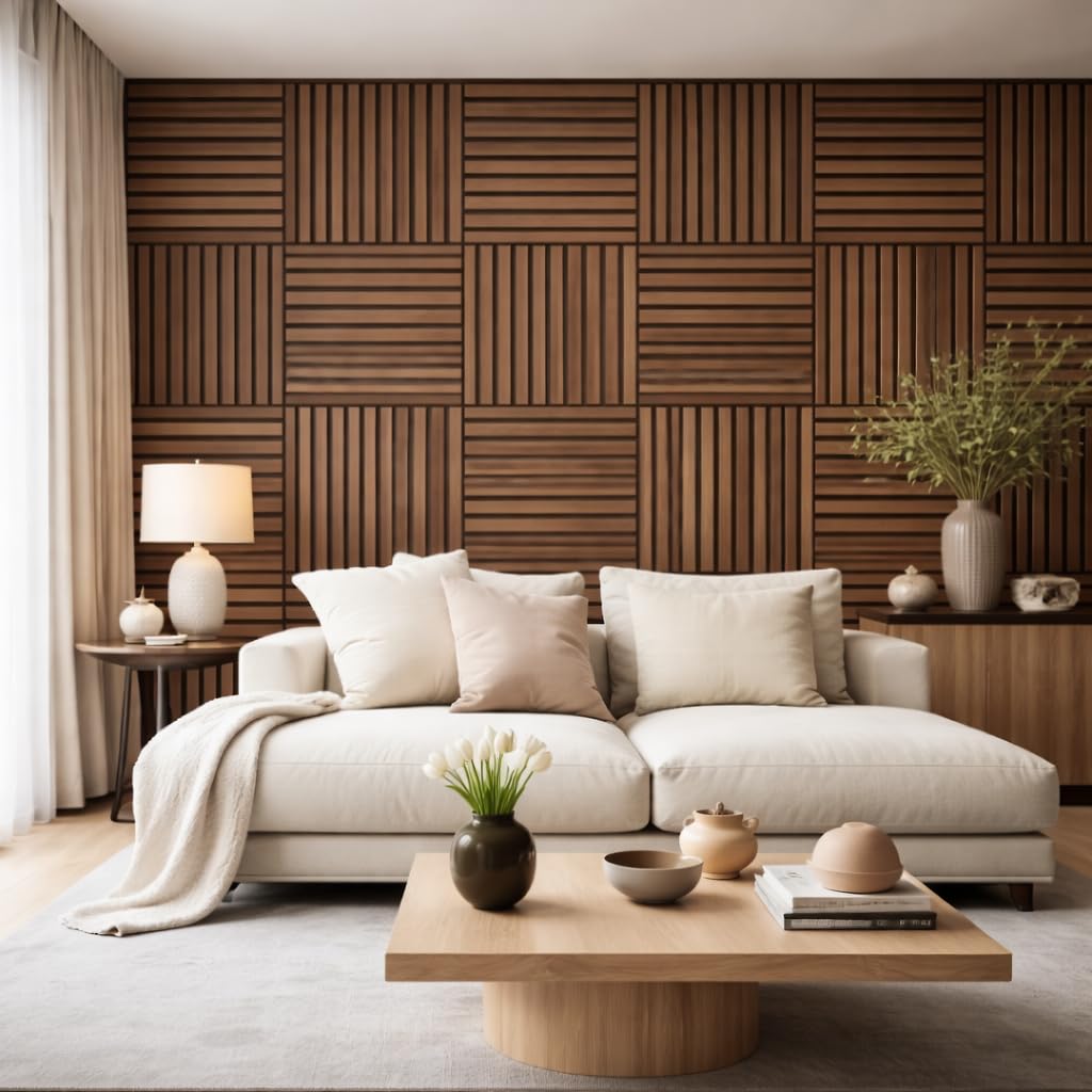 Listwy drewniane listwy dekoracyjne listwy MDF i filc PET zestaw 12 szt. 60 x 60 wyciszający dźwięk okładziny ścienne jasny orzech