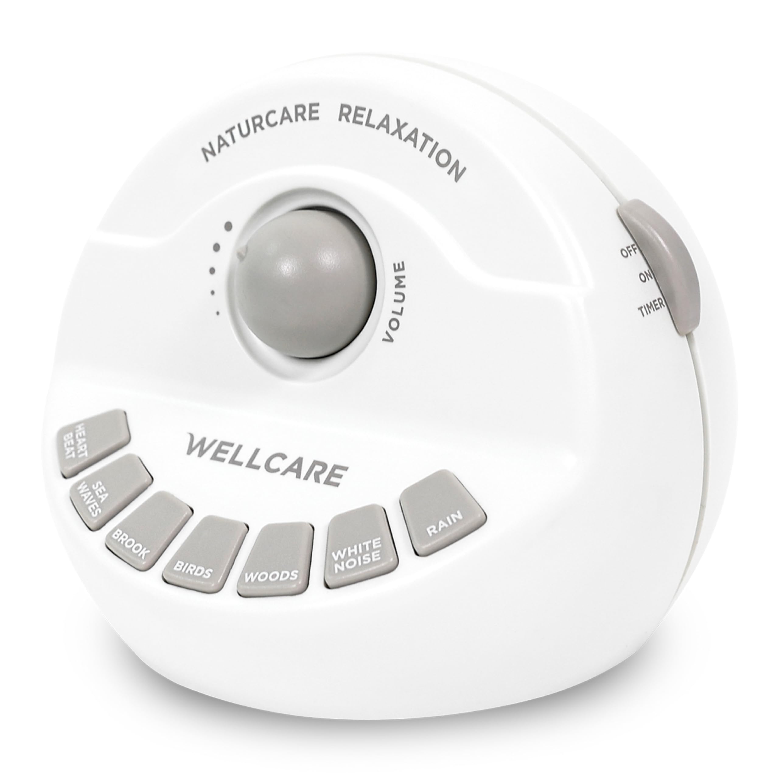 WELLCARE Naturcare Sound Relaxation, weißes Rauschen, 7 Naturgeräusche, Schlaf-Sound-Maschine, beruhigende Säuglinge, für Baby, Kinder, Erwachsene. Stufenlose Lautstärke, Timer, Stromversorgung über