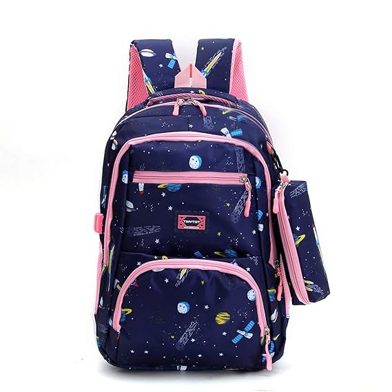 Tinytot School Backpack College Bag Travel Bag for Girls with Pencil Pouch 2nd Standard Onward (Blue) 26 Litre