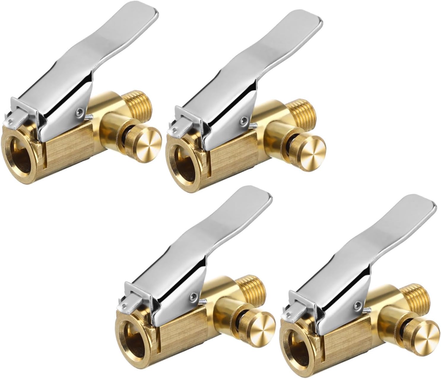 4pcs Tire Air Chuck with Clip Adapter for Car and Motorcycle Copper Quick Connect Locking Inflator Nozzle with Pressure Release Button, for Home and Outdoor Use