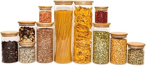 Oikos - Kit 11 Potes de Vidro com Tampa de Bambu Herméticos Redondos