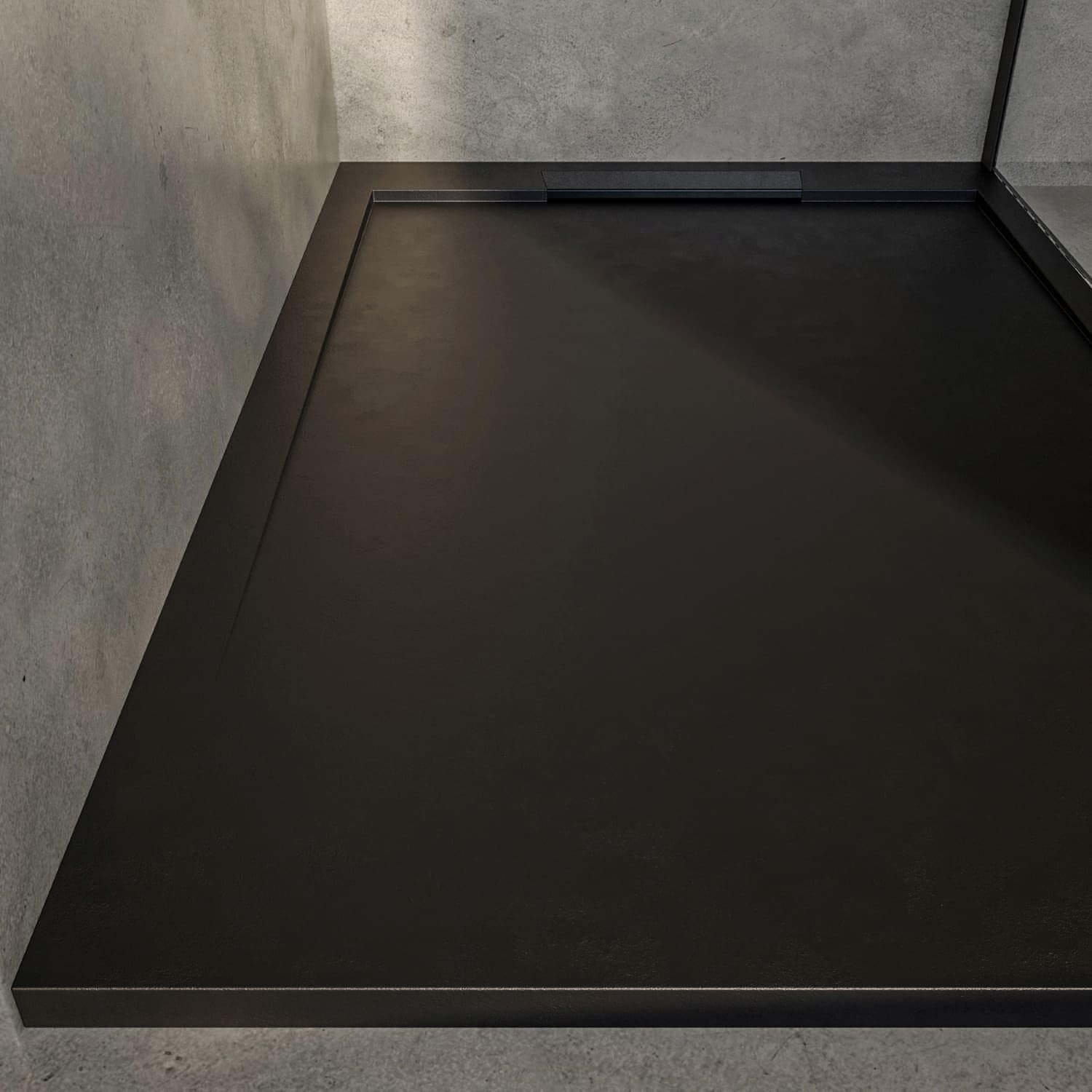 SOULBATH Receveur de Douche Ultra-Plat Antidérapant – Résine Gel Coat - Texture Lisse/Pierre – NOIR - 180x90 - Grille intégré même couleur - Bonde de vidange incluse.