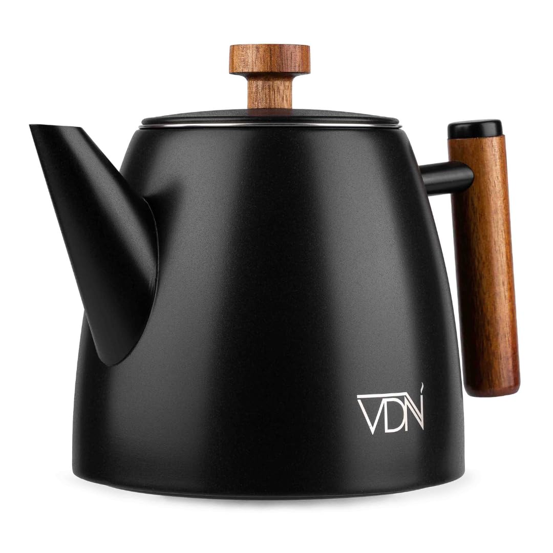 VDN Teekanne mit Siebeinsatz - Teapot [1L, 5-6 Tassen] - Teekanne Thermo, Edelstahl [Doppelwandig, bis zu 1h warm] - Teebereiter [für losen Tee, Ingwer & Kräutermischungen] - 802