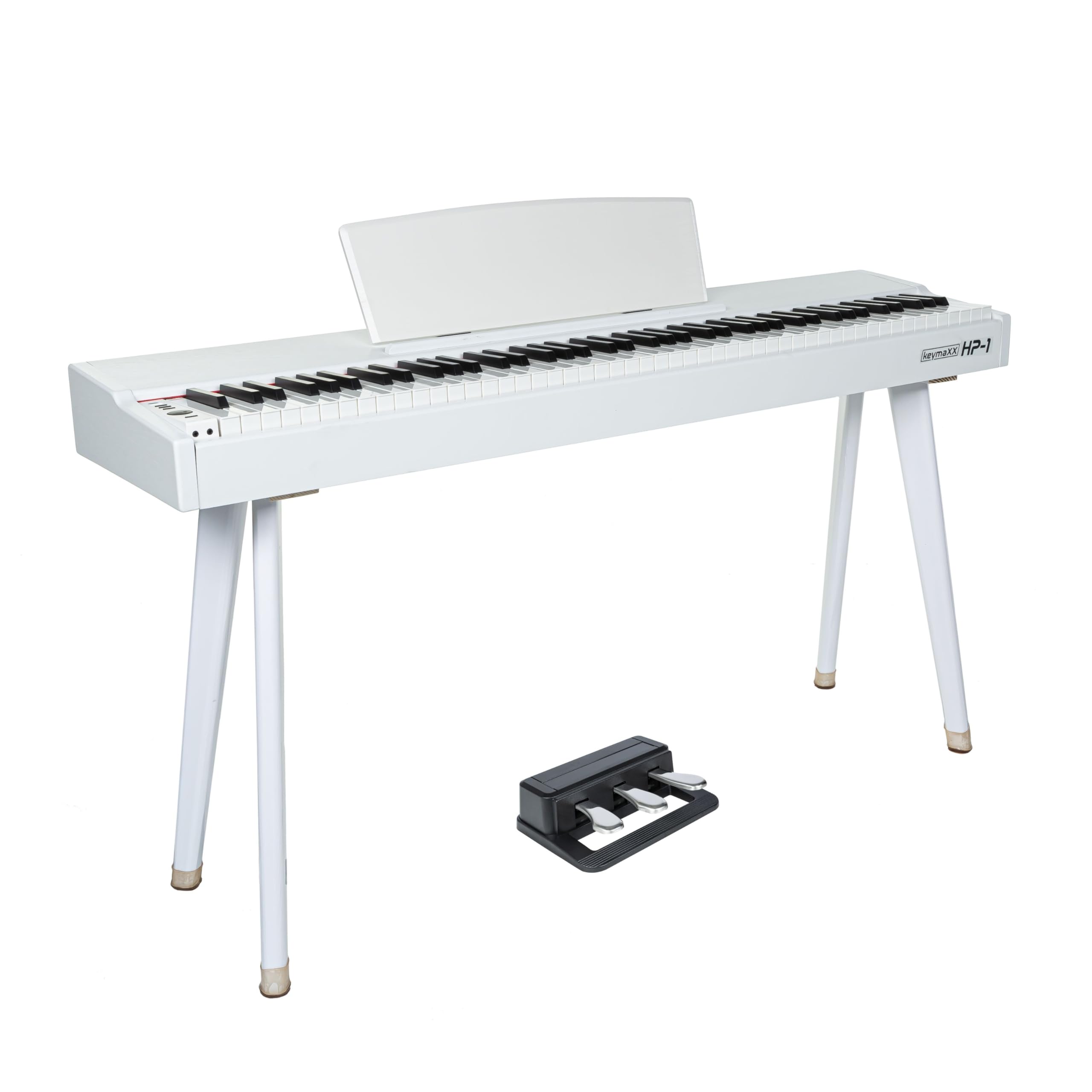 HP-1 Digital Piano Weiß, 88 gewichtete Klaviertasten mit Hammermechanik, MIDI I/O, USB, 2 Kopfhöreranschlüsse, MP3-Playback, elegantes Design, ideal für Anfänger und Profis