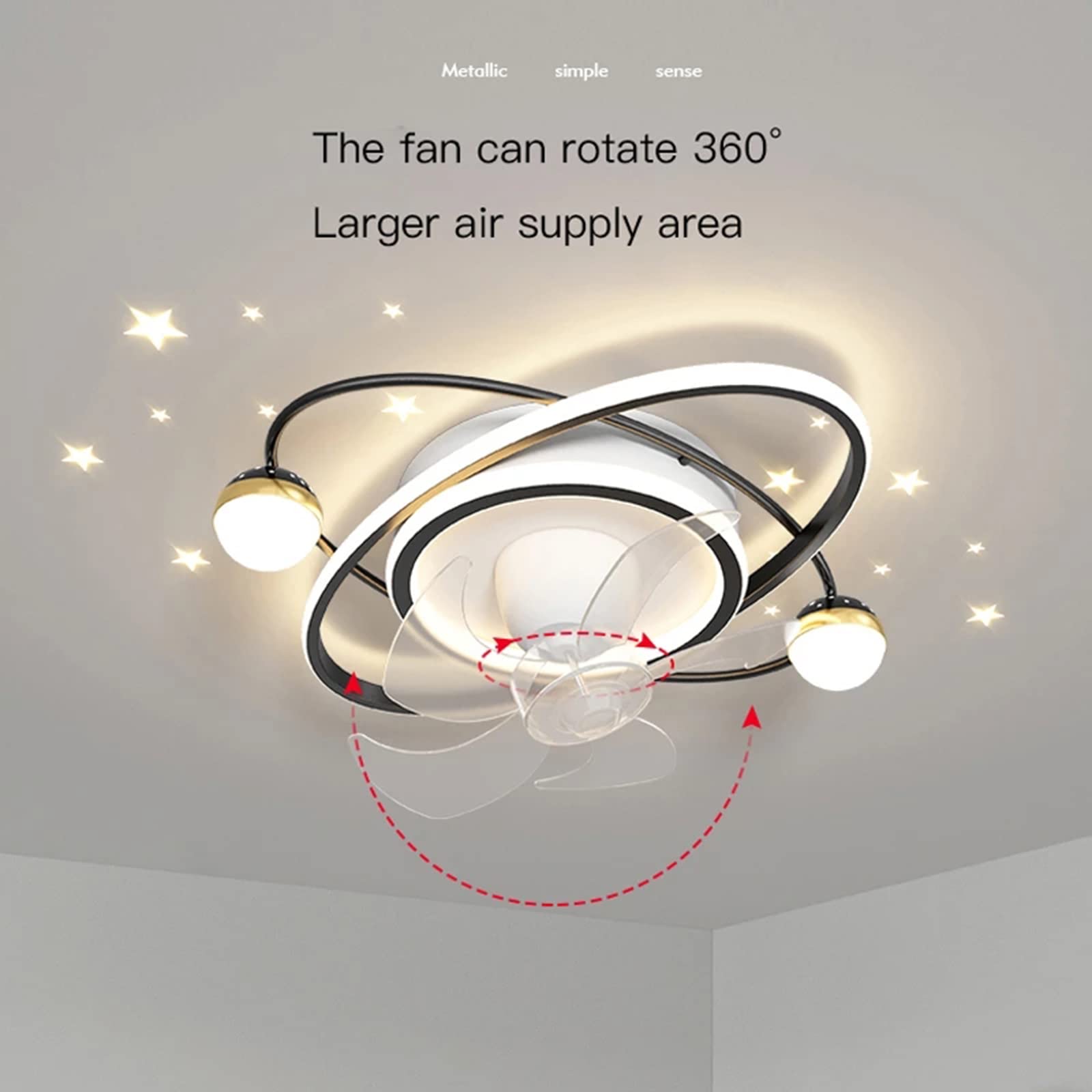 CUNTO Ventilatore da soffitto moderno con luce a LED e telecomando, plafoniere dimmerabili con ventilatore per la casa, soggiorno, camera da letto, lampada da soffitto alla moda, lampadario, nero