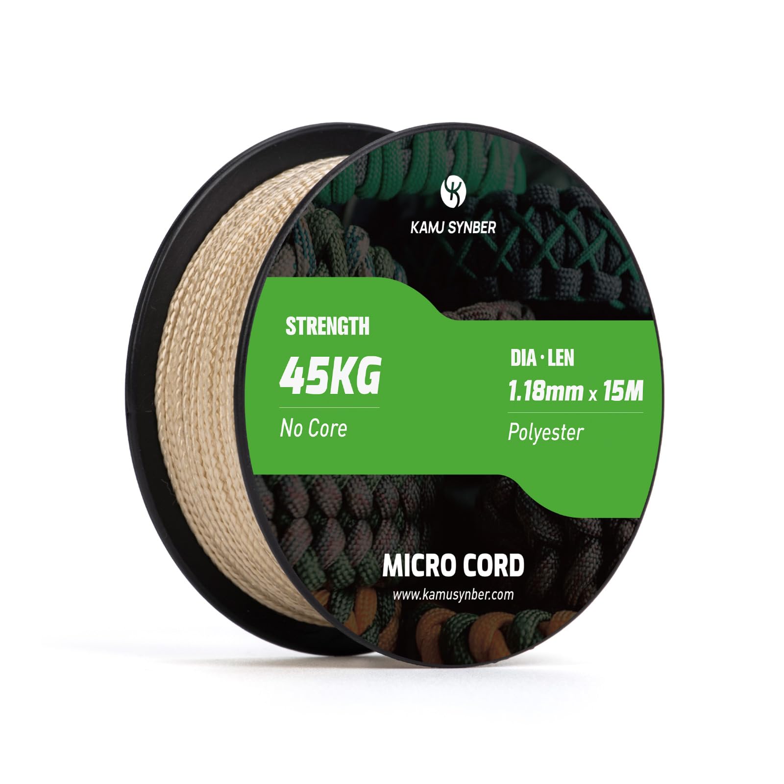 Kamu Synber Micro Cord 1.18mm Paracord Braided Rope 15m Spool for Bracelet, Crafting, Jewelry Making, Key Chains | Support 45kg | Khaki