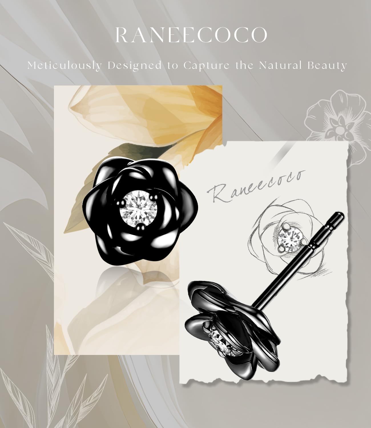 Gold Plated Sterling Silver Rose Flower Earring Studs, Hypoallergenic & Nickel Free Earrings for Women - Image 7