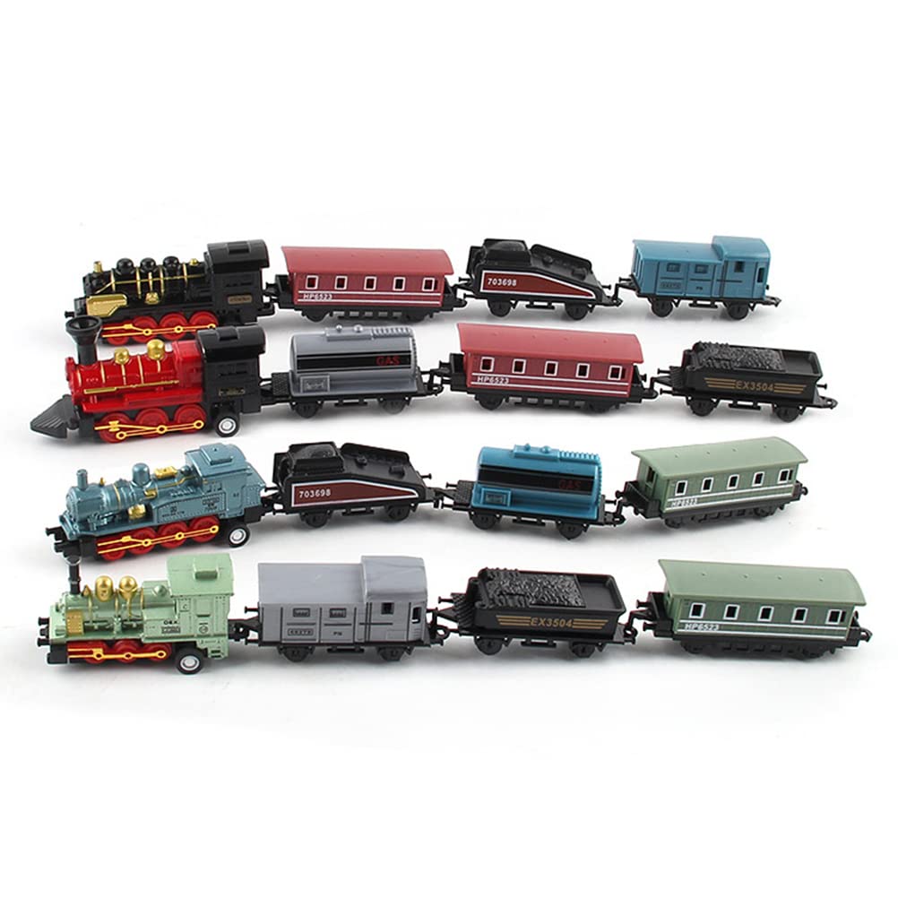 NOENNULL Pull Back Simulation Steam Train Model Toy Kit Simulation Retro Steam Toy Kit Pull Back with 4 Different Types Mini Train Model Steam Model Toys Educational Toy for Boys and