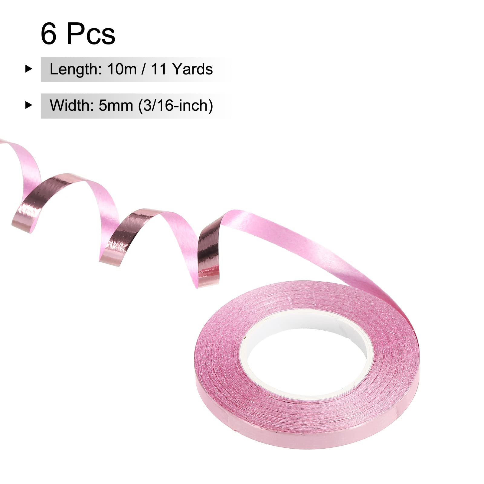 PATIKIL 6pcs Curling Ribbon Crimped Balloon String Shiny Metallic 5mm 10m Iridescent for Party Decoration Gift Wrapping Crafts Rose Gold - Image 2