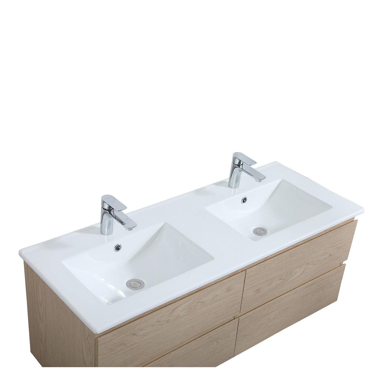 MOB-IN Meuble Double Vasque 120cm avec Plan céramique Sorrento Décor chêne + Colonne