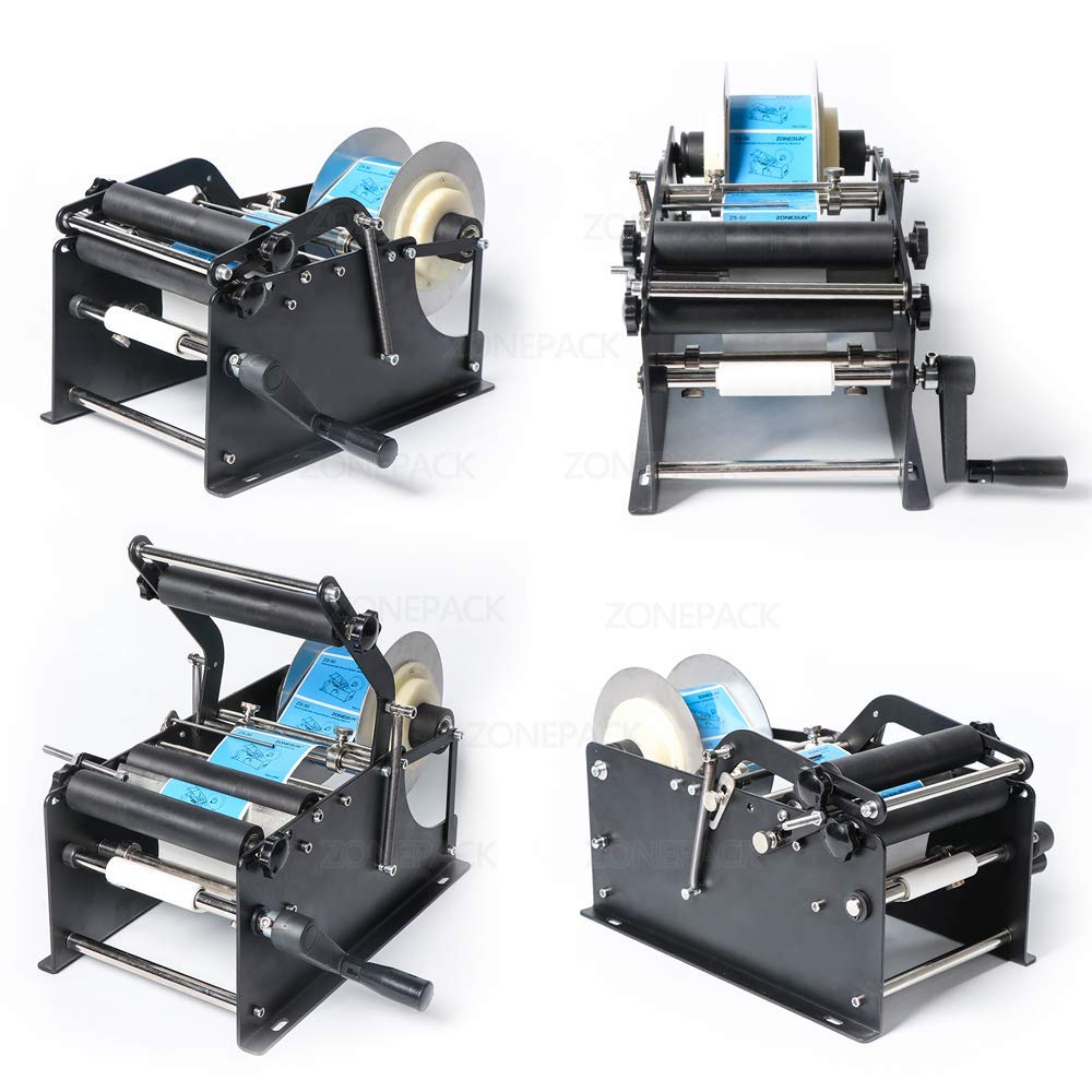 ZONEPACK Upgraded Manual Labeling Machine Label Applicator Bottle Labeler Sticker Label Printer Packing Machine with Handle for Round Glass Plastic Metal Bottle etc?Çª