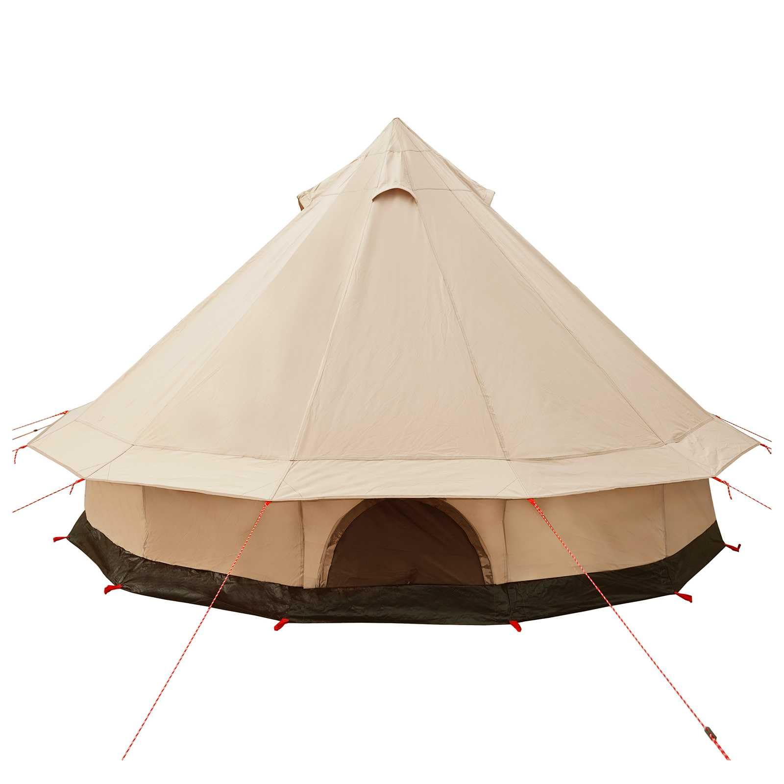 Familienzelt 6 Personen aus Polybaumwolle, Großes Gruppenzelt 300x300x198 cm für Camping und Outdoor, Modernes Pyramidenzelt mit Mesh-Belüftung und Zubehör, Farbe Creme