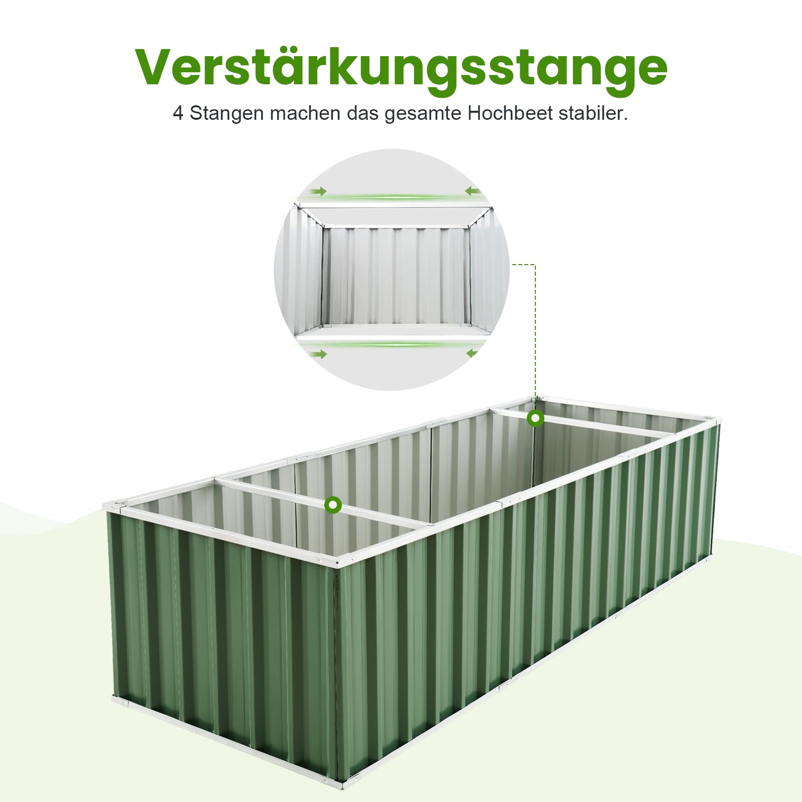 KING BIRD Hochbeet Metall 258x90x60cm, Hochbeete-Kit für Garten aus Verzinktem Stahl, Rostfrei und Haltbarkeit, Einfacher Aufbau, für Gemüse Kräuter Blumen,Grau